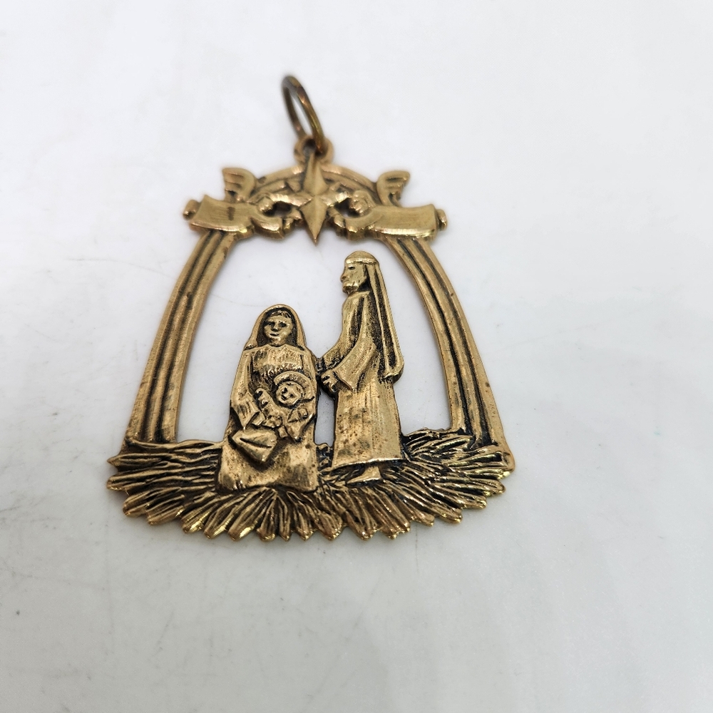 Jeep Collins Vintage Rare Pure Brass 3d Nativity Scene Large Pendant Signed
